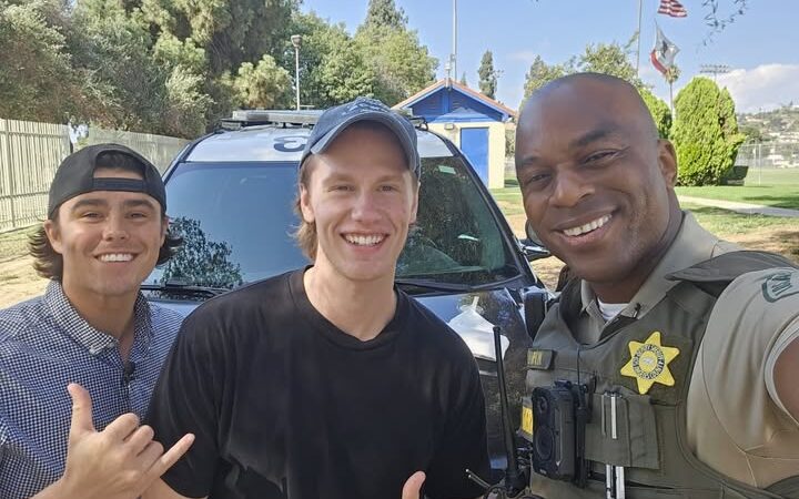 D’Andre Lampkin with the Find Your Inspiration Podcast team during a Los Angeles County Sheriff’s Department ride along.