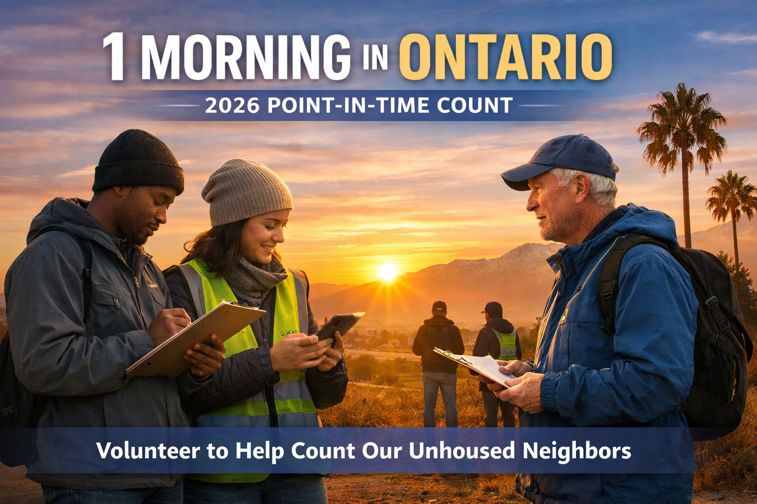 Volunteers preparing for “1 Morning in Ontario” — 2026 Point-in-Time Count in Ontario, California