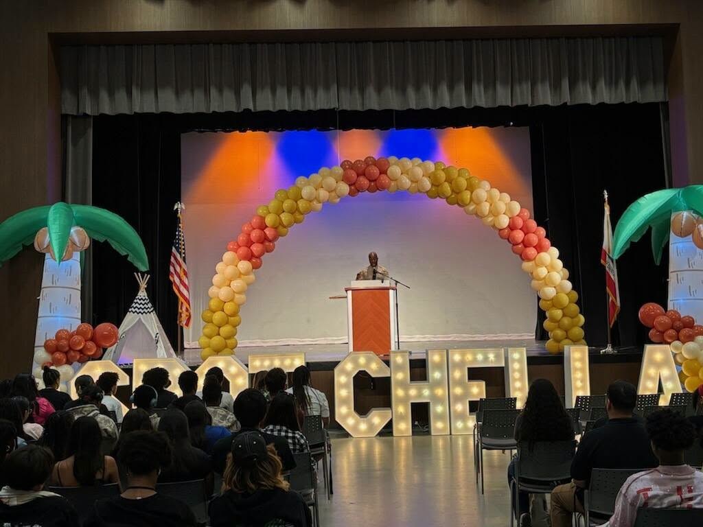 D’Andre Lampkin delivers the keynote address at the Los Angeles County Department of Parks and Recreation Teen Summit in Hacienda Heights.