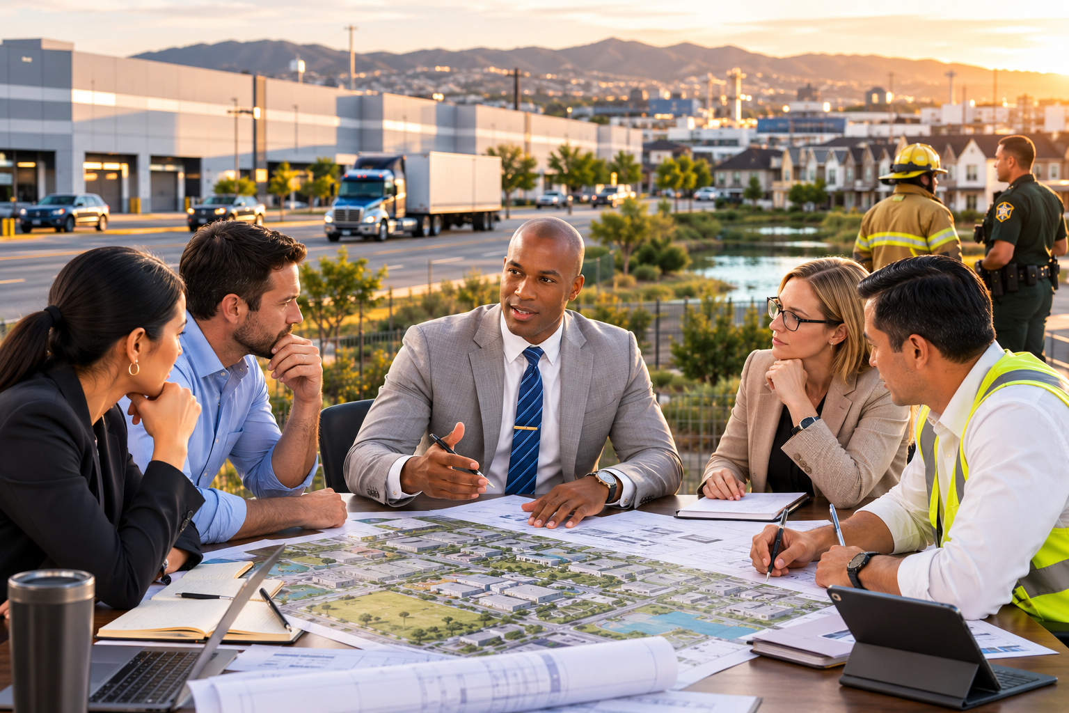 Planning professionals and emergency responders collaborate on land-use planning near industrial facilities, residential neighborhoods, and critical infrastructure to support economic growth, environmental stewardship, and community resilience.